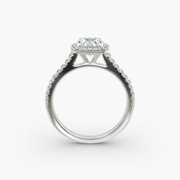 Cushion Outline Pavé Diamond Halo Engagement Ring In Platinum