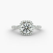 Cushion Outline Pavé Diamond Halo Engagement Ring In Platinum