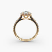 Cushion Outline Pavé Diamond Halo Engagement Ring In 14K Yellow Gold