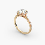 Cushion Outline Pavé Diamond Halo Engagement Ring In 14K Yellow Gold