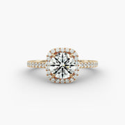 Cushion Outline Pavé Diamond Halo Engagement Ring In 14K Yellow Gold