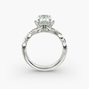 Interlaced Pavé Halo Vintage-Style Engagement Ring In 14K White Gold
