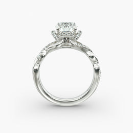 Interlaced Pavé Halo Vintage-Style Engagement Ring In 14K White Gold