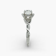 Interlaced Pavé Halo Vintage-Style Engagement Ring In 14K White Gold