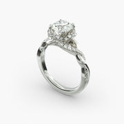 Interlaced Pavé Halo Vintage-Style Engagement Ring In 14K White Gold