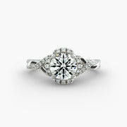 Interlaced Pavé Halo Vintage-Style Engagement Ring In 14K White Gold