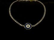 18ct Yellow Gold White Sapphire Evil Eye design Bracelet CodeA03T04
