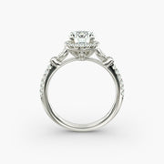 Delicate Pavé Leaf Halo Diamond Engagement Ring in Platinum