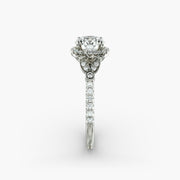 Delicate Pavé Leaf Halo Diamond Engagement Ring in Platinum