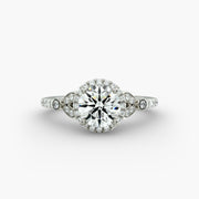 Delicate Pavé Leaf Halo Diamond Engagement Ring in Platinum