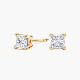 Princess Cut Diamond Stud Earrings Set in 18ct Yellow Gold